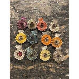 (12) Vintage multicolor metal Christmas tree candle holder clips SET C